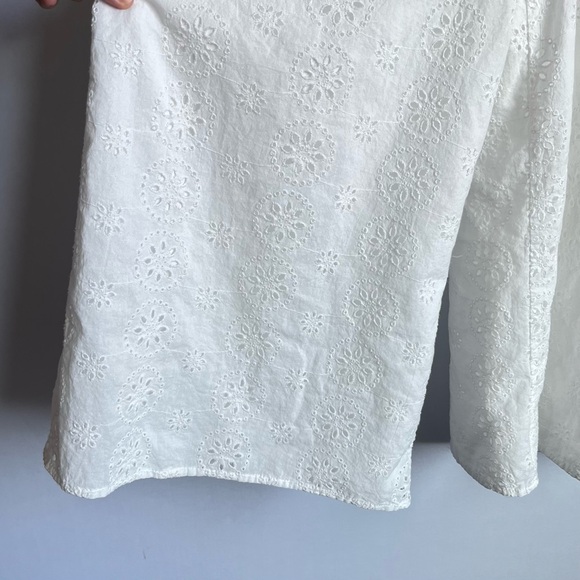 Anthropologie Hutch Cropped Jumpsuit Sz S Smocked Waist Eyelet White Wide Leg - Picture 15 of 16